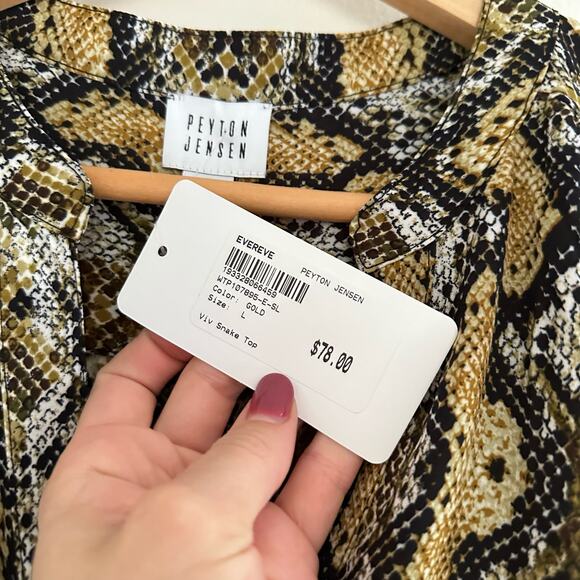 Peyton Jensen Viv Snake Button Front Long Sleeve Blouse Brown/Black L - Picture 5 of 9